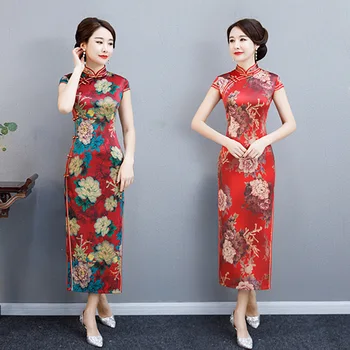 Moda Tradițională Chineză Mandarin Guler Cheongsam Manual Butonul de Noutate Rochie Lungă QiPao Maneca Scurta Slim Rochie M-4XL