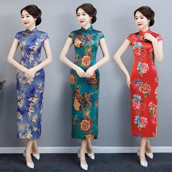 Moda Tradițională Chineză Mandarin Guler Cheongsam Manual Butonul de Noutate Rochie Lungă QiPao Maneca Scurta Slim Rochie M-4XL