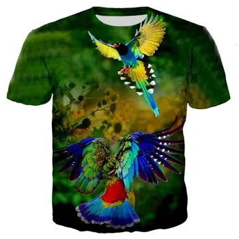 Vara noi Papagal Tricou Barbati Floare Tricou Hip Hop 3d Tee de Imprimare tricou Cool Bărbați femei Imbracaminte Bluze Casual Tricouri tricou