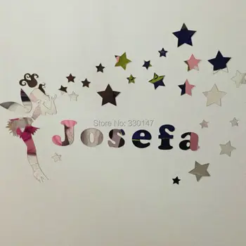 Autocolant personalizate Nume de Fată Zână cu Stele Surround Cuvânt Autocolant de Perete Camera Copii Acril Oglindă Suprafață Strălucitoare Cadou