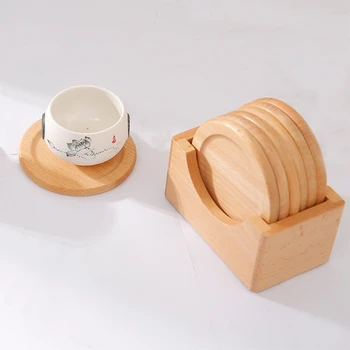 Fierbinte Ceașcă De Cafea Coaster Din Lemn De Fag Rotund Izolare Pad Din Lemn Masiv Creative Ceașcă Mică Coaster Tricot Față De Masă