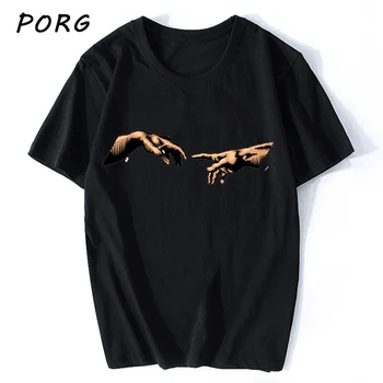 Michelangelo Mâinile Tricou Ulzzang Vintage Femei-bărbați Estetice Tricou 90 T-shirt Estetice Camisetas Grunge Unisex Harajuku Noi