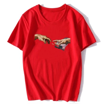 Michelangelo Mâinile Tricou Ulzzang Vintage Femei-bărbați Estetice Tricou 90 T-shirt Estetice Camisetas Grunge Unisex Harajuku Noi