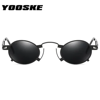 YOOSKE Vintage Rotund ochelari de Soare Barbati Metal Gotic Steampunk Ochelari Femei de Brand Designer de Galben Ochelari Oglindă Ochelari de Soare UV400