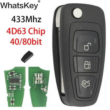 WhatsKey 3 Butonul de 433Mhz 4D63 Cip Cheie de la Distanță Masina Telecomanda Pentru Ford Focus 2 Fiesta 2013 de Tranzit, Mondeo C-Max HU101 Lama