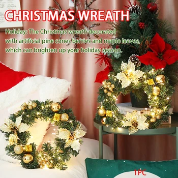 30cm Ușa Grădină Coroană de Crăciun Artificial Cu Decoratiuni Mixte Decor Acasă 50 De Led-uri de Interior, în aer liber, Vacanță Pre Înșirate