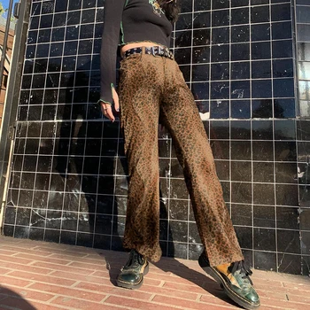 Darlingaga Epocă Leopard de Imprimare de Înaltă Talie Pantaloni Streetwear Harajuku Drept Pantaloni Lungi 90 Y2K Estetice Pantaloni Largi Retro