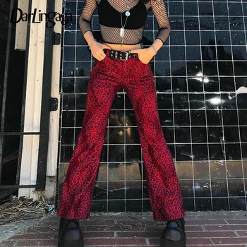 Darlingaga Epocă Leopard de Imprimare de Înaltă Talie Pantaloni Streetwear Harajuku Drept Pantaloni Lungi 90 Y2K Estetice Pantaloni Largi Retro