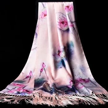Real Eșarfă de Mătase pentru Femei Brand 2020 Hangzhou Naturale Șaluri de Mătase,Împachetări pentru Femei Imprimate Foulard Femme Pură Mătase Eșarfe Lungi