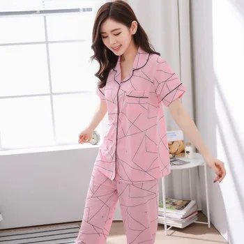 2019 Vara Bumbac Imprimare Seturi de Pijama pentru Femei, Maneca Scurta, Pijamale Pijama Pantaloni Lungi haine de casă Homewear Pijama Mujer Haine