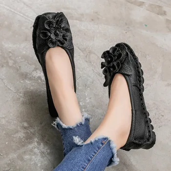 GKTINOO 2021 Moale din Piele Pantofi Plat pentru Femei Balerini cu Flori Doamnelor Pantofi Femei Designeri Mocasini Slip Pe