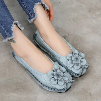 GKTINOO 2021 Moale din Piele Pantofi Plat pentru Femei Balerini cu Flori Doamnelor Pantofi Femei Designeri Mocasini Slip Pe