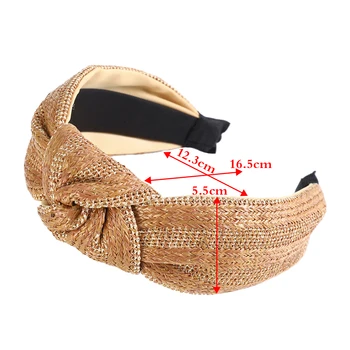 LEVAO Stil Boho Solid Înnodate Manual de Paie Bentita Turban Pentru Femei Fete Țese Hoop Bezel Bentițe de Păr Accesorii