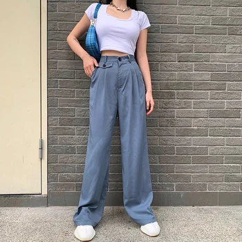 Darlingaga de Moda Elegant Solid Direct Înaltă Talie Pantaloni Largi Doamne de Birou Trosuers 2020 Pantaloni pentru Femei Pantalon Femme Jos