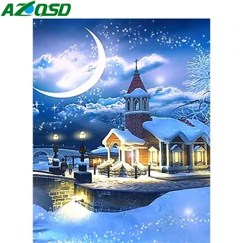AZQSD Diamant Casa de Pictura Peisaj cu cruciulițe Diamant Broderie Zăpadă Imagine De Pietre lucru Manual Domiciliu Decoratrion