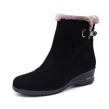 2020 Moda De Iarnă Pantofi Cald Iarna Femei Reale Din Piele, Lână, Blană Cald Glezna Cizme De Zapada Pentru Femei Curea Cruce Pană Pantofi Platforma