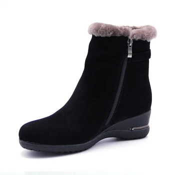 2020 Moda De Iarnă Pantofi Cald Iarna Femei Reale Din Piele, Lână, Blană Cald Glezna Cizme De Zapada Pentru Femei Curea Cruce Pană Pantofi Platforma