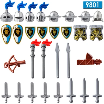 21pcsMedieval Castelul Blue Lion Cavaler Rege Cavaler cu Arme Cifrele de Acțiune Blocuri Caramizi Jucarii Pentru Copii 9801 9802