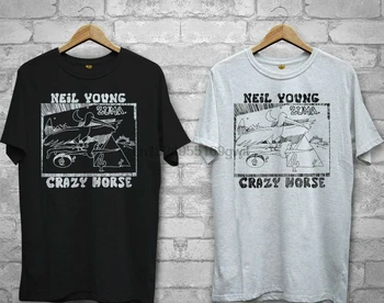 Noi Neil Young și Crazy horse Logo-ul Alb Negru T-shirt, Tee Shirt XS-2Xl