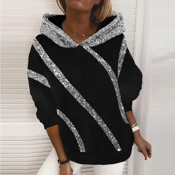 Femeile 2021 Primăvară Elegant De Culoare De Imprimare Sweatershirt Toamna Iarna Moda Sequin Design Cu Gluga Top Casual Cu Maneci Lungi Streetwear