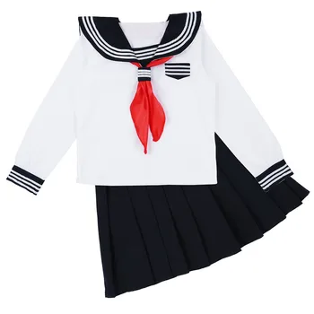 TiaoBug 3Pcs Femeile Japoneze Marinar Uniformă Școlară Costum Camasa cu Maneca Lunga, cu Fusta și Cravată Set Fete de Costume Cosplay