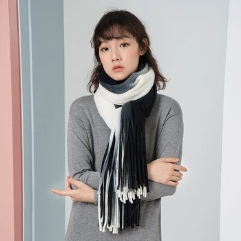 INMAN Feminin Primavara Toamna Și Iarna coreean Cald Gros de Moda Gradient de Contrast Ciucure de Culoare Eșarfă