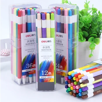 Deli Pushable Creion Colorat 12/24/36 Culori Solubile în Apă din Lemn de Culoare Creion 2B Înlocuibile de Culoare Miez de Plumb Pictura Arta