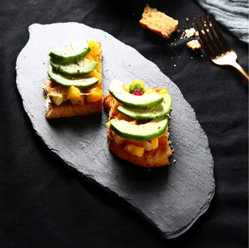 Negru Forma Frunzei Fel De Mâncare Creative Rock Set Farfurie Stil Japonez Sushi, Sashimi Farfurie Platou, Farfurii Pentru Tacamuri