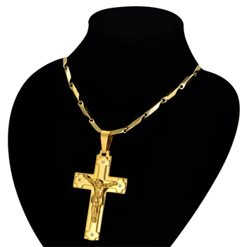 Crucifix & Cruce Coliere Pandantive Pentru Bărbați Din Oțel Inoxidabil De Culoare De Aur Hristos Isus Bucată Colier De Sex Masculin Creștin Bijuterii