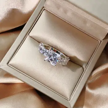 Wong Ploaie Clasic Argint 925 Creat Moissanite Diamante Piatră Prețioasă Nunta Logodna Lux Inel Pentru Femei Bijuterii Fine
