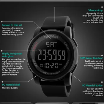 Ceasuri barbati Ceas Digital cu LED Bărbați Negru Alarma rezistent la apa 50m Ceasuri Sport Pentru Barbati Relogio Masculino Brand de Top SKMEI 2018