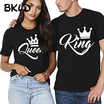BKLD Regele Regina Cupluri T Shirt de Imprimare Crown Câteva Haine de Vara T-shirt 2019 Casual, O-gât Topuri Iubitorii de Tricou