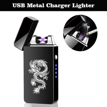 Windproof Electric Dublu Arc Bricheta USB fără flacără de Plasmă Brichete pentru Fumători De Țigări Cu LED-uri de Afișare Putere Bărbați Cadouri Gadget