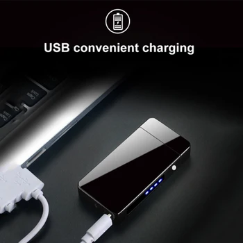 Windproof Electric Dublu Arc Bricheta USB fără flacără de Plasmă Brichete pentru Fumători De Țigări Cu LED-uri de Afișare Putere Bărbați Cadouri Gadget