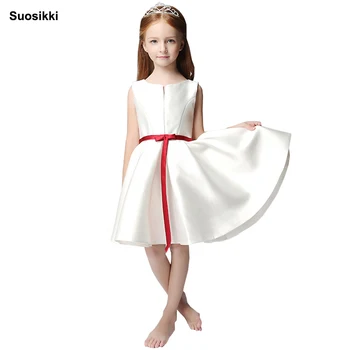Suosikki vânzare Fierbinte Fata de Flori Rochie de Comuniune O-linie satin rochii de drăguț arc O-linie fata rochie de Pageant Rochii
