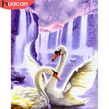 HUACAN Pictură în Ulei De Numere Swan Animale Desen Panza DIY Imagini De Numere Cascada de Perete de Arta Pictate manual, Decor Acasă