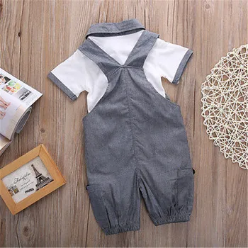 2 BUC Copil Nou-născut Baieti Tricou +Suspensor Pantaloni Domn din Bumbac pentru Copii Seturi de Îmbrăcăminte de Vară Copilul Sugar Outifits Set