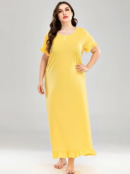 Noi 2021 doamnelor vara plus dimensiune lung pijamale pentru femei mari maneci scurte largi casual galben acasă poarte rochie 4XL 5XL 6XL 7XL