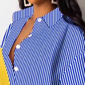 Asimetric cu Dungi Midi Cămașă Rochie Vrac Streetwear Feminin Vestiod Lungi Tricou Casual Femei Africane Rochie Plus Dimensiune 2XL 2020