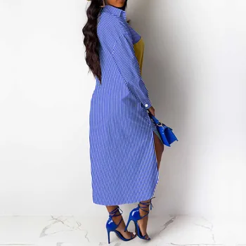 Asimetric cu Dungi Midi Cămașă Rochie Vrac Streetwear Feminin Vestiod Lungi Tricou Casual Femei Africane Rochie Plus Dimensiune 2XL 2020