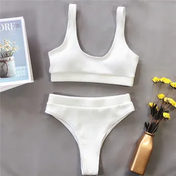 Peachtan Sexy bandeau bikini set 2020 Solid cu dungi de costume de baie Sport femei top bikini talie Mare de costume de baie femei costum de Baie nou