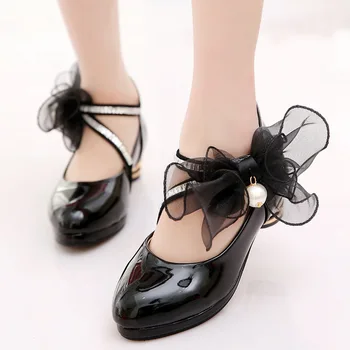 Pantofi Rochie Pentru Fete . Alb Negru Copii din Piele Faux Dans Petrecere Perle Funda Mare Printesa Pantofi Pentru Copii
