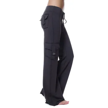 2020 Femei Stretch Talie Butonul de Buzunar Pantaloni Cordon Pantaloni Largi Picior