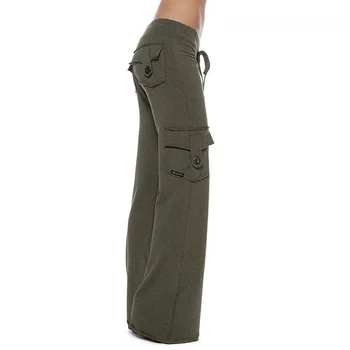 2020 Femei Stretch Talie Butonul de Buzunar Pantaloni Cordon Pantaloni Largi Picior