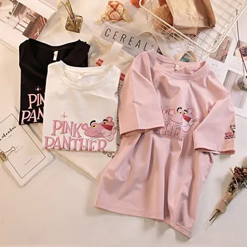 T-shirt Pentru Femei, de Bumbac Mâneci Scurte Pink Panther Print Top Teuri Doamnelor Desene animate Tricouri Femei Casual de Vara T-shirt