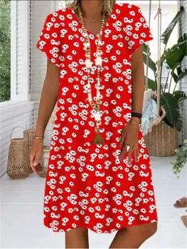 Marime mare femei rochie de vara rochie Vrac maneci scurte crizantema rochii imprimate cu buzunar lus dimensiunea îmbrăcăminte pentru femei rochie