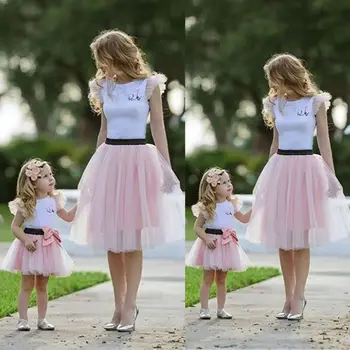 Familia Îmbrăcăminte Mama&Fiica Top Tricou+ Ochiurilor Fusta De Balet De Fuste Set Femeile Copil Fuste Set