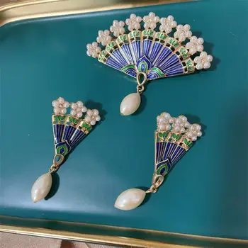 Retro stil Chinezesc Brosa stud perla diamant încrustat Brosa Cercel email picătură de ulei de Pin simplu NOU