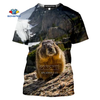 Men ' s T-shirt Amuzant Marmota Marmota pe Munte 3D Print T shirt Femei Casual de Vara cu Maneci Scurte Supradimensionat Tricou Sport Îmbrăcăminte