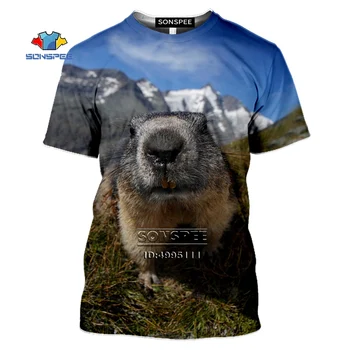 Men ' s T-shirt Amuzant Marmota Marmota pe Munte 3D Print T shirt Femei Casual de Vara cu Maneci Scurte Supradimensionat Tricou Sport Îmbrăcăminte